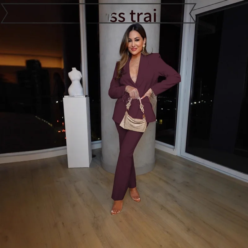 

Embroidered Sexy Slim Fit Par Lace up Dr Autumn Winter Casual Long Sve Long Pants Other Material 00% Women's Suit Set