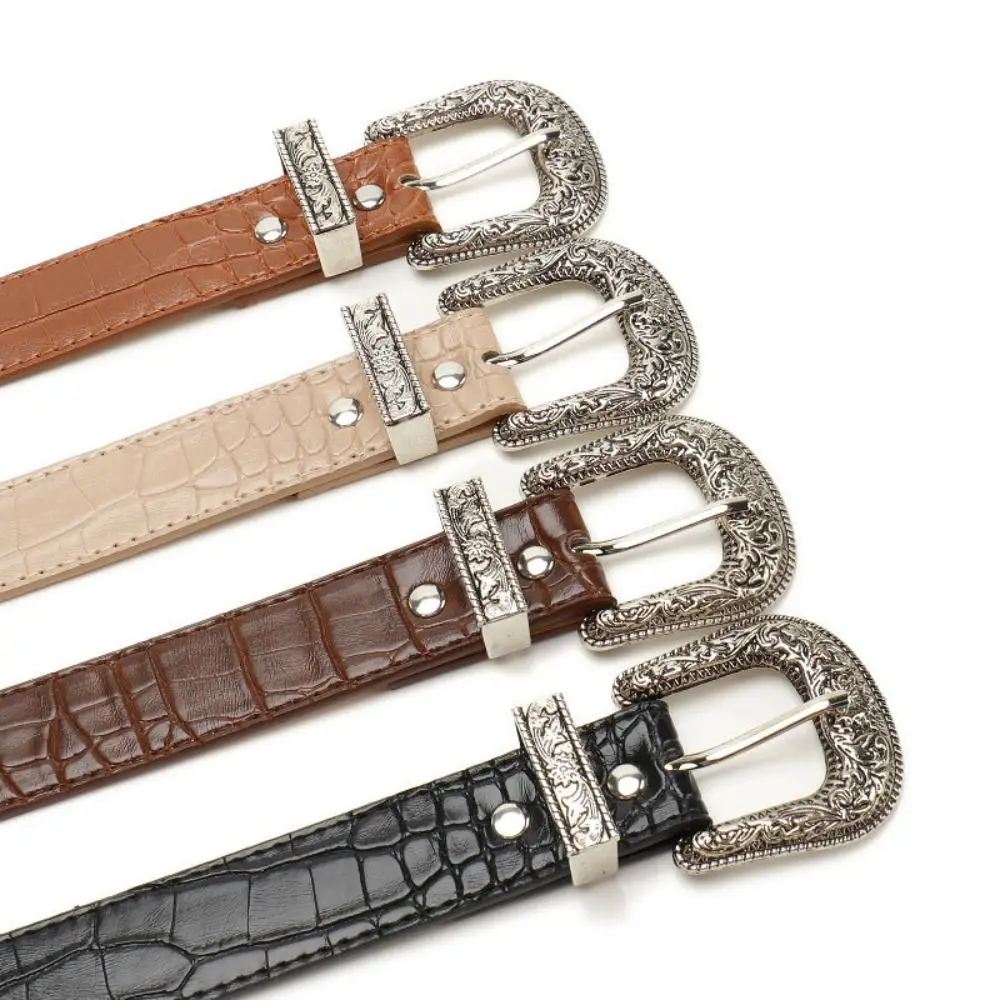 Fashion Pin Buckle Carved Buckle Belt Girdle Vintage Retro Women's Belt Hip Hop Y2k Embossed Belt