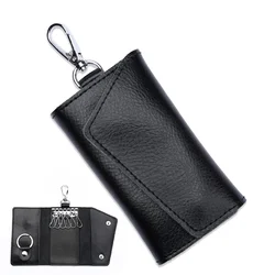 Fashion Soft Cowhide Key Holder Leather Key Organizer Wallet Bag Car Housekeeper Card Pocket Key Chain Storage Accessories Gift