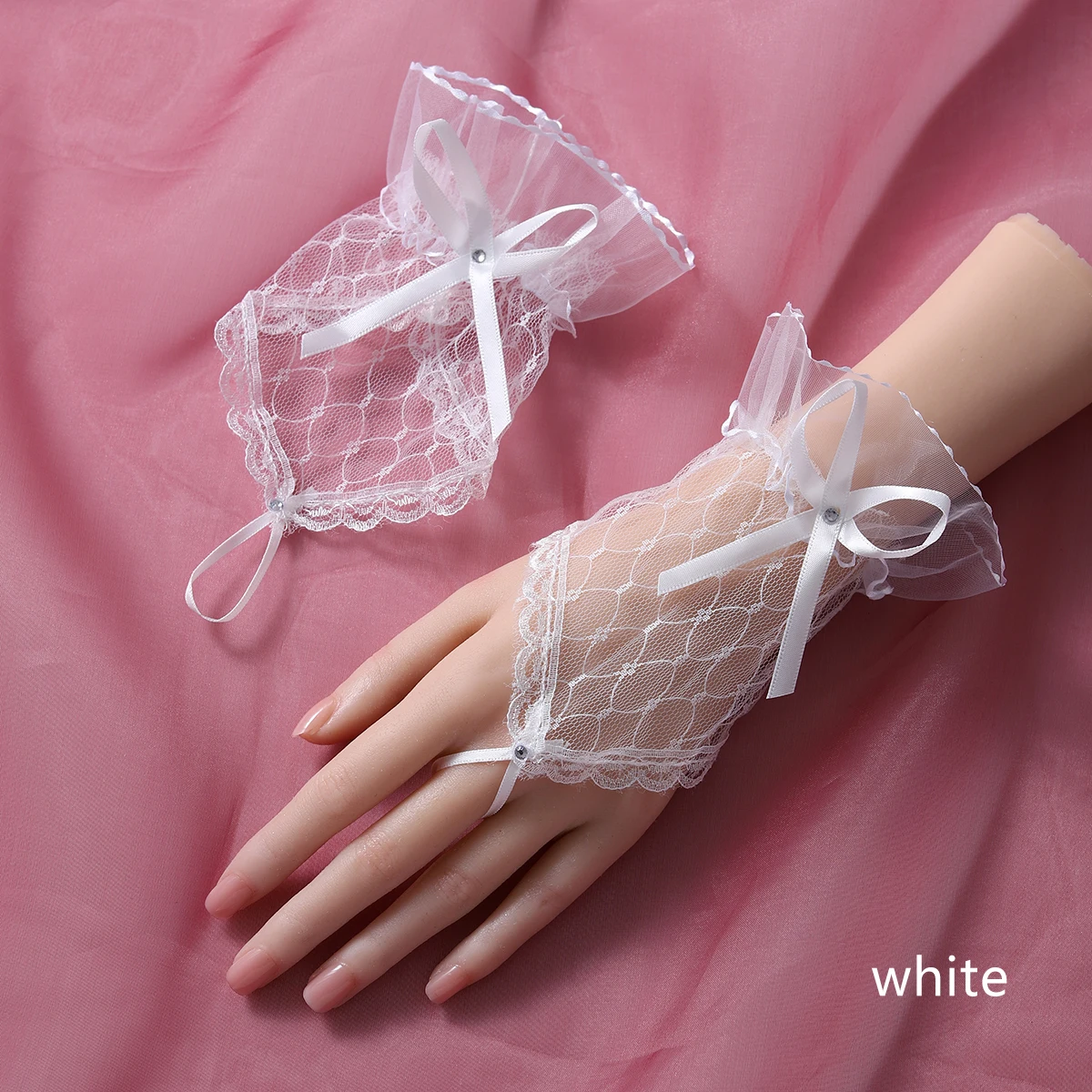 Bridal Gloves Full Of Brief Style Ladies' Lace Hollow Bow Dress Up Gloves Suitable For Wedding Party