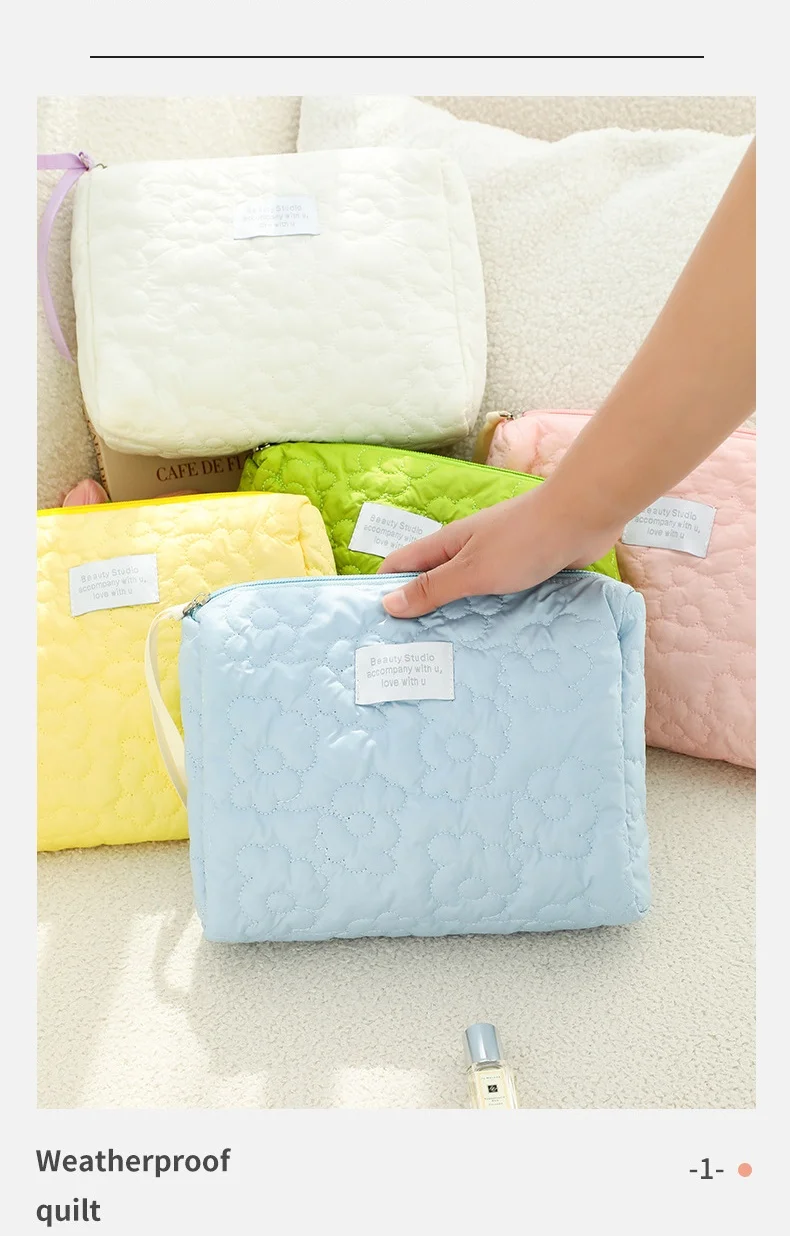 Quilting Flower Kosmetiktasche mit großem Fassungsvermögen, wasserdichte tragbare Aufbewahrungstasche, Reise-Make-up-Tasche – Detail 5