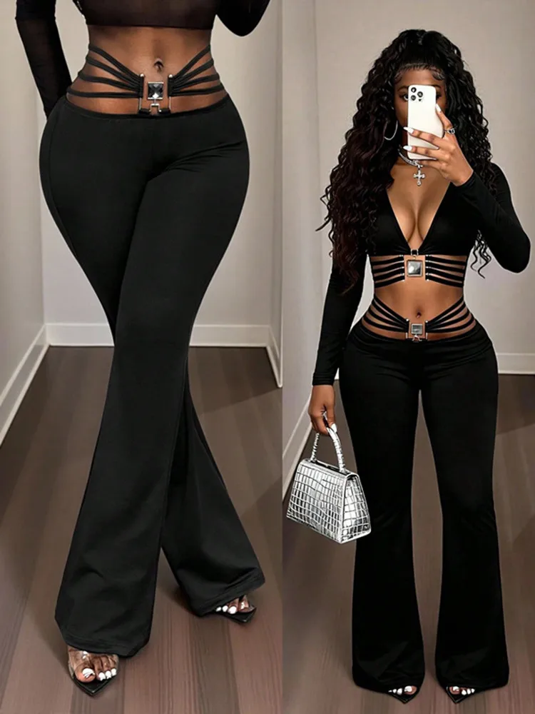 

BKLD 2026 Autumn New Black Hip Push Up Flare Pants Sport Outerwear Slimming Pants Women Clothing Fashion Bandage Trousers