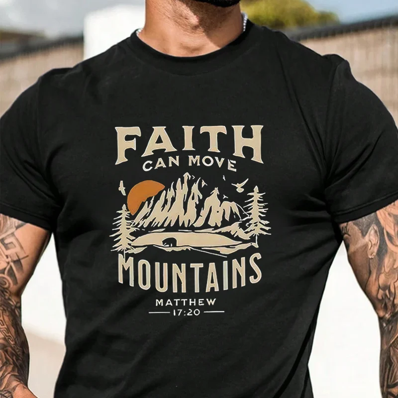 

Футболка с надписью "Faith Can Move Mountains" для мужчин, уличная одежда в стиле хип-хоп, унисекс, повседневные модные топы с короткими рукавами