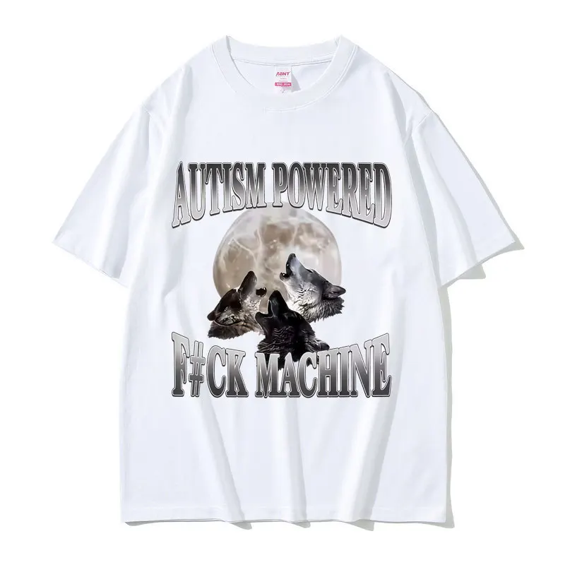 التوحد بالطاقة التوحد الذئب مضحك ميمي تي شيرت الرجال النساء عادية القطن Vintage قصيرة الأكمام تي شيرت المتضخم التي شيرت الشارع الشهير #4