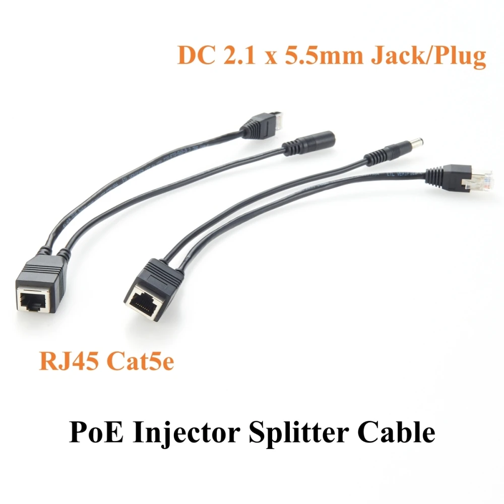 Passive PoE Injector and Splitter Kit with 5.5x2.1mm DC Connector RJ45 Power Over Ethernet Adapter 12V-48V for IP Camera