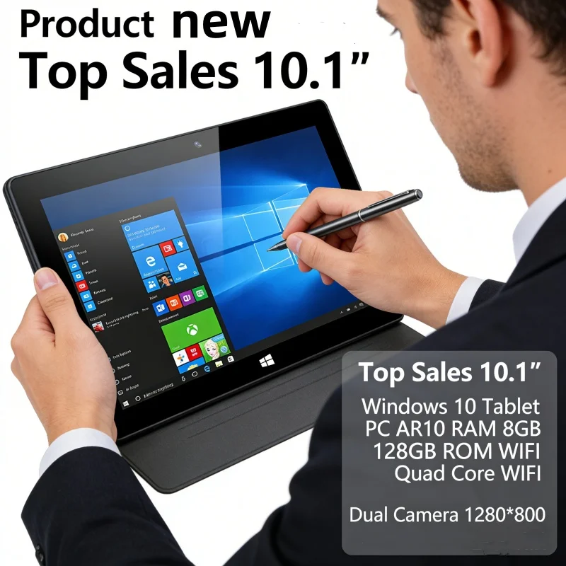 10.1 INCH 64 Bit T10 Windows 10 Tablet PC 8GB RAM 128GB ROM AR10 Trail X5 Z8300 CPU Quad Core 1920x1200 IPS Screen 1.84GHz WIFI