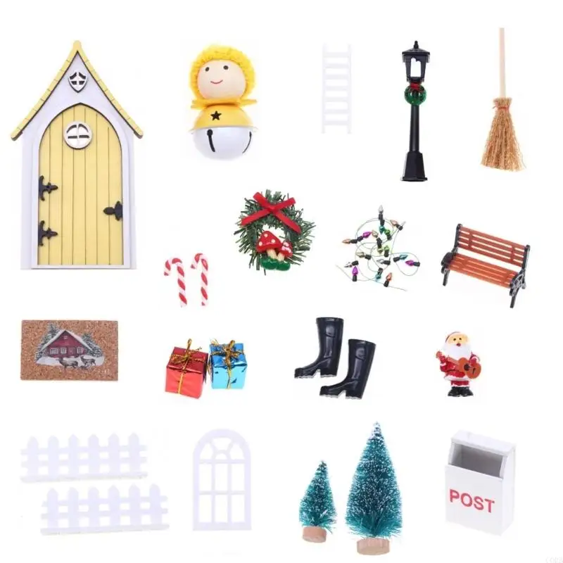 CORB Doll House Fairies Door Christmas Gnomes Set Creative Miniature Display Furniture For Dolls Christmas Ornament Crafting