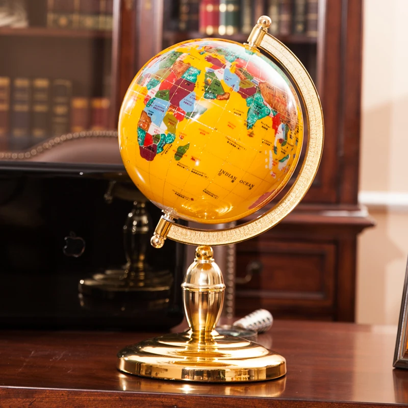 COOL-High grade business ART-2020 home office School best Decoration handmade 3D Crystal Gemstone Globe tellurion statue--M size