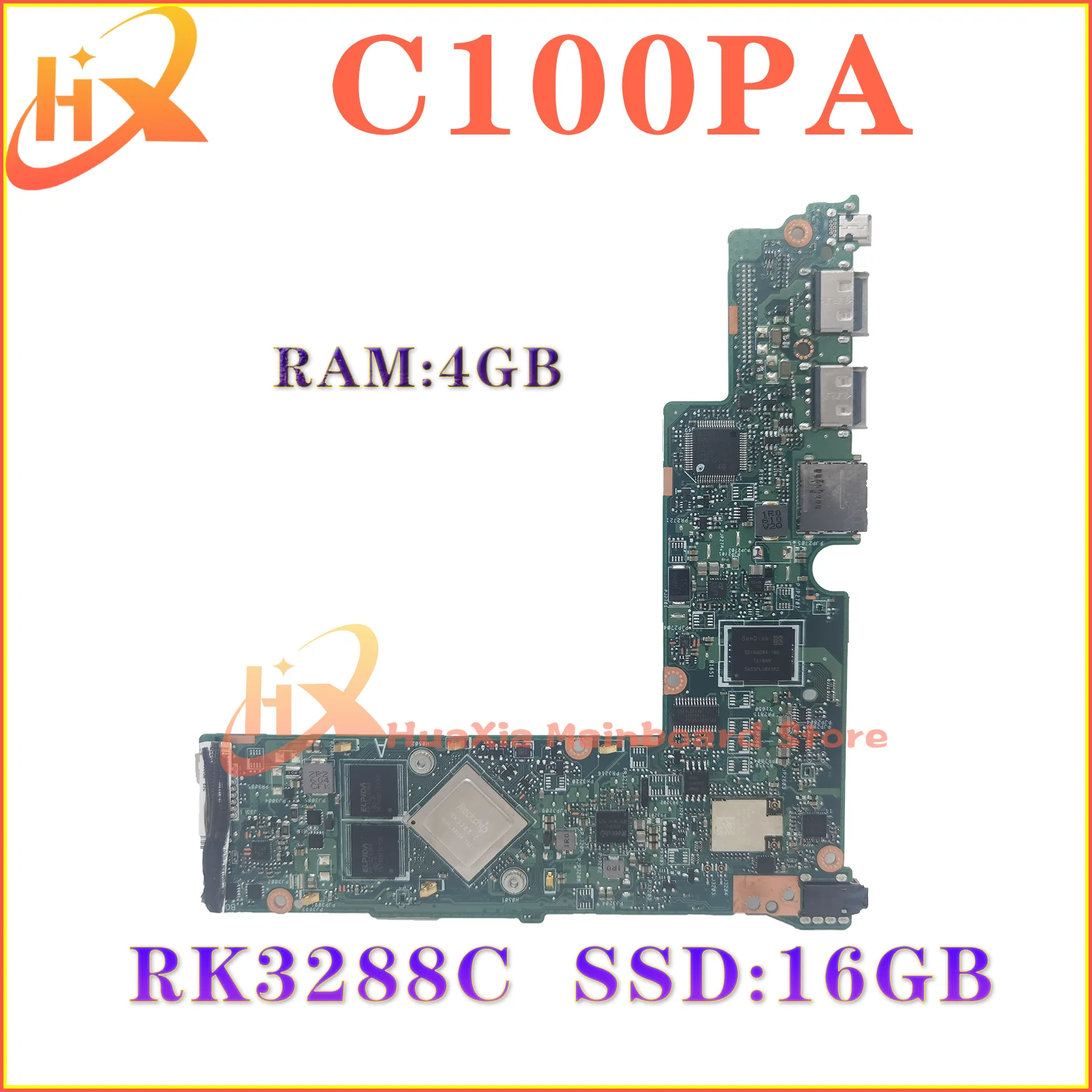 KEFU Notebook C100PA Mainboard For ASUS Chromebook Flip C100 C100P Laptop Motherboard CPU RK3288C 2GB/RAM SSD-16G