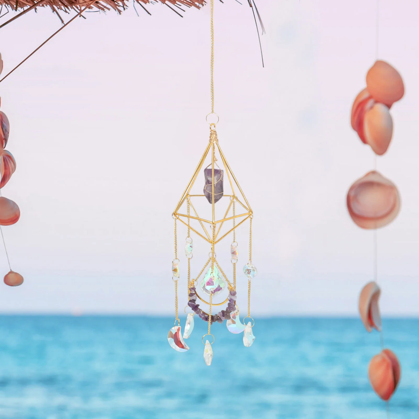 

Natural Crystal Sun Catcher Wind Chime Hanging Decoration for Home Garden Window Indoor Colorful Prism Pendant