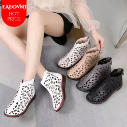 2023 Spring Summer Genuine Leather Sandals Women's Breathable Hole Boots Flat Soft Non-slip Comfortable Shoes Sandalias De Mujer