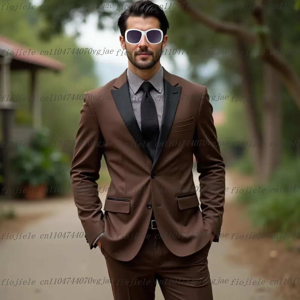 

Black Collar Dark Brown Men Suit Formal Wedding Party Groom Groomsman Prom Male Tuxedos Customize 2 Piece Set Jacket Pants