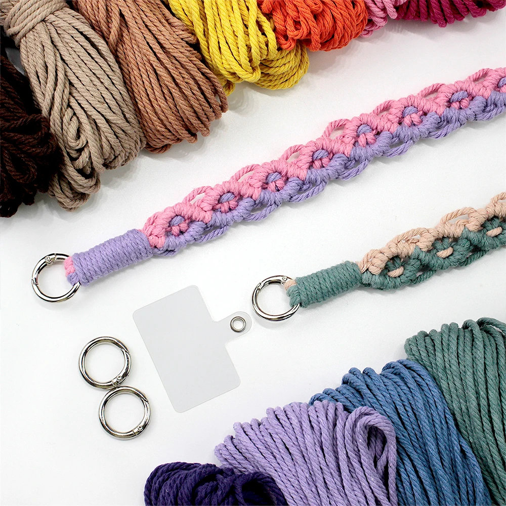 Macrame Kit Diagonal Half Hitch Phone Lanyard DIY Material Pack Polyester Handmade Craft Gift for Beginners Key Bag Camera Strap