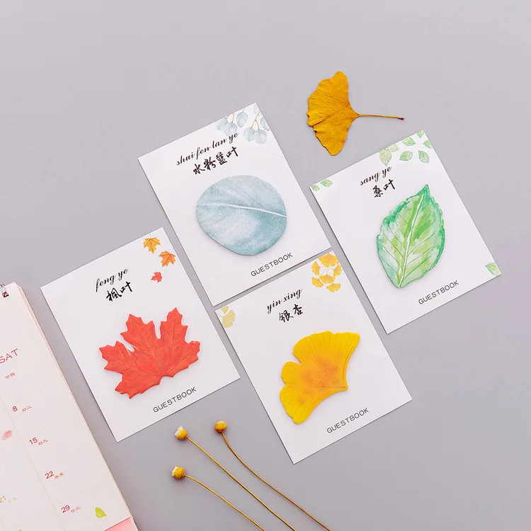 4Pcs Cute Simulated Maple Leaf Sticky Notes Fresh Creative Leaf Memo Pads Decorative Message Notes Student Office Stationery