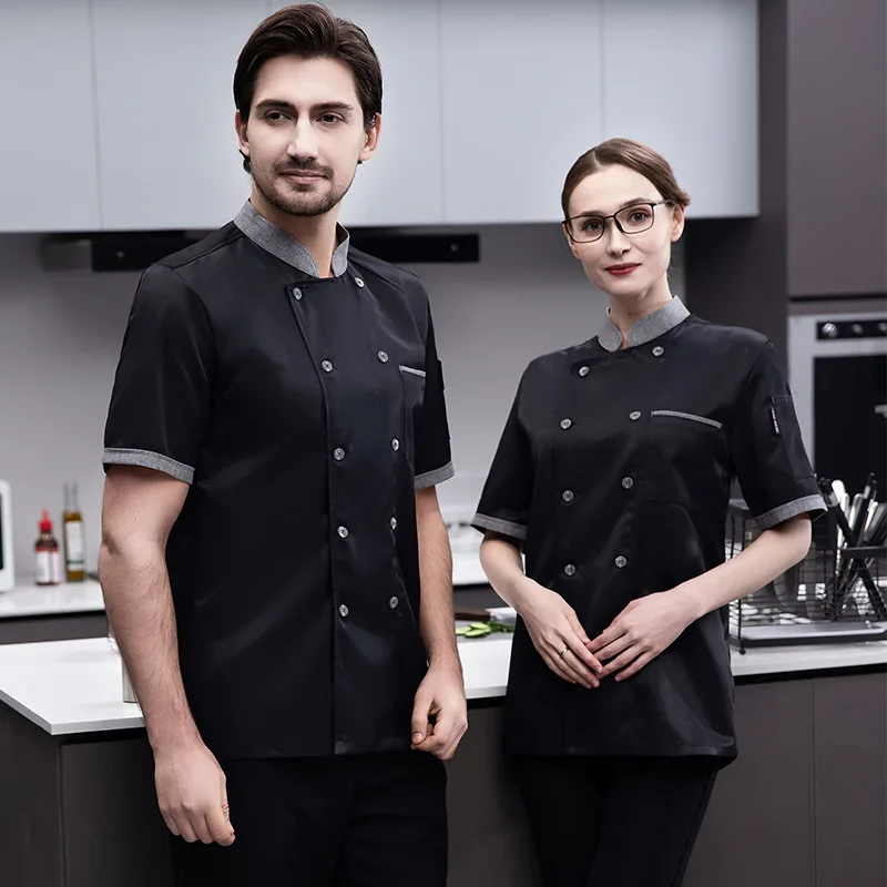 Chef Overalls Men's Summer Short-Sleeved Baking Catering Hotel Hot Pot Restaurant Barbecue Chef Uniform Workwear