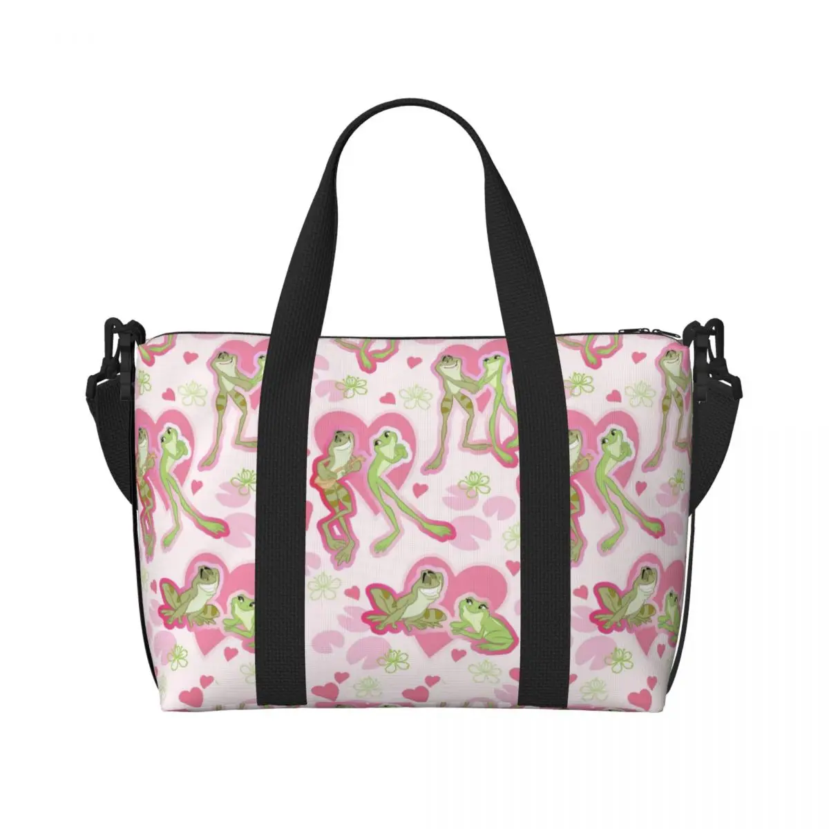 

Custom The Princess Cartoon And The Frog Grocery Shopping Tote Bags Women Large Capacity Gym Beach Travel Bags