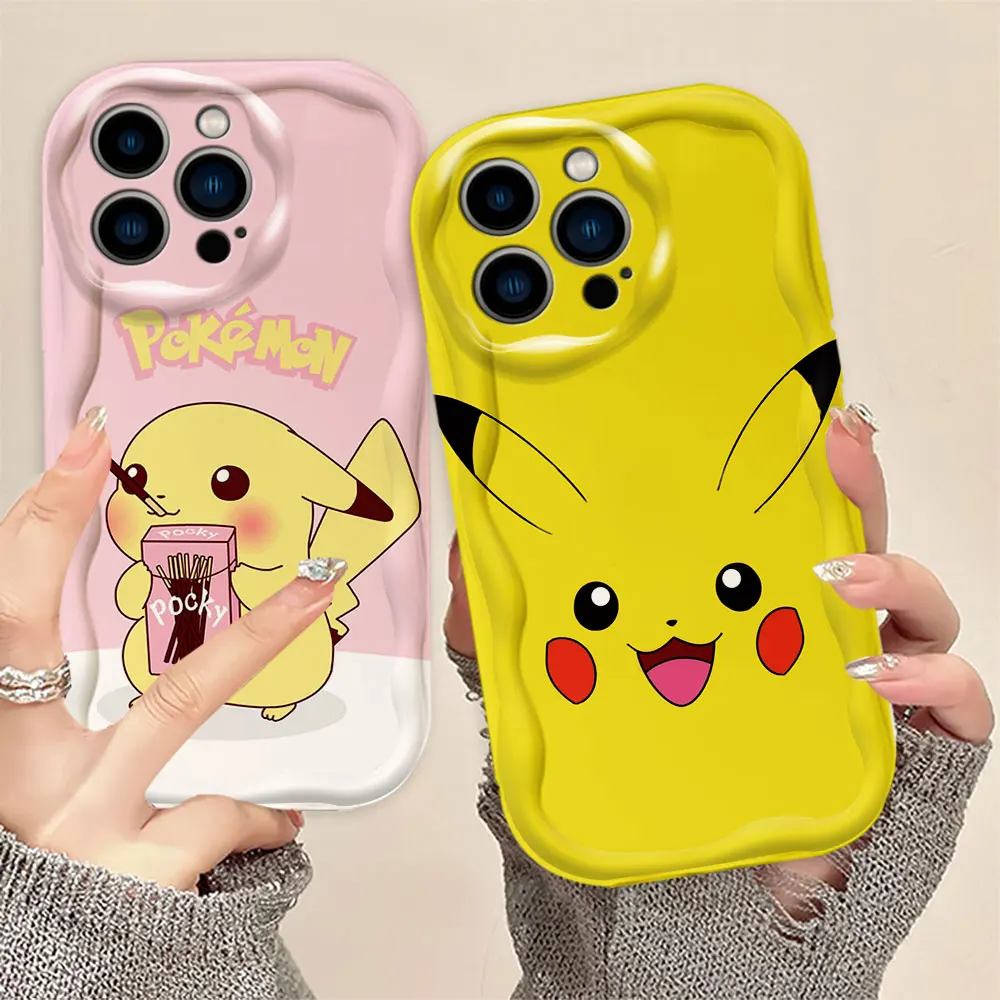 

Anime Lovely P-Pikachu P-Pokemon 3D Wave Phone Case For iPhone Apple 16 15 14 13 12 11 X XS 8 SE Pro Max Plus Soft Silicone Case