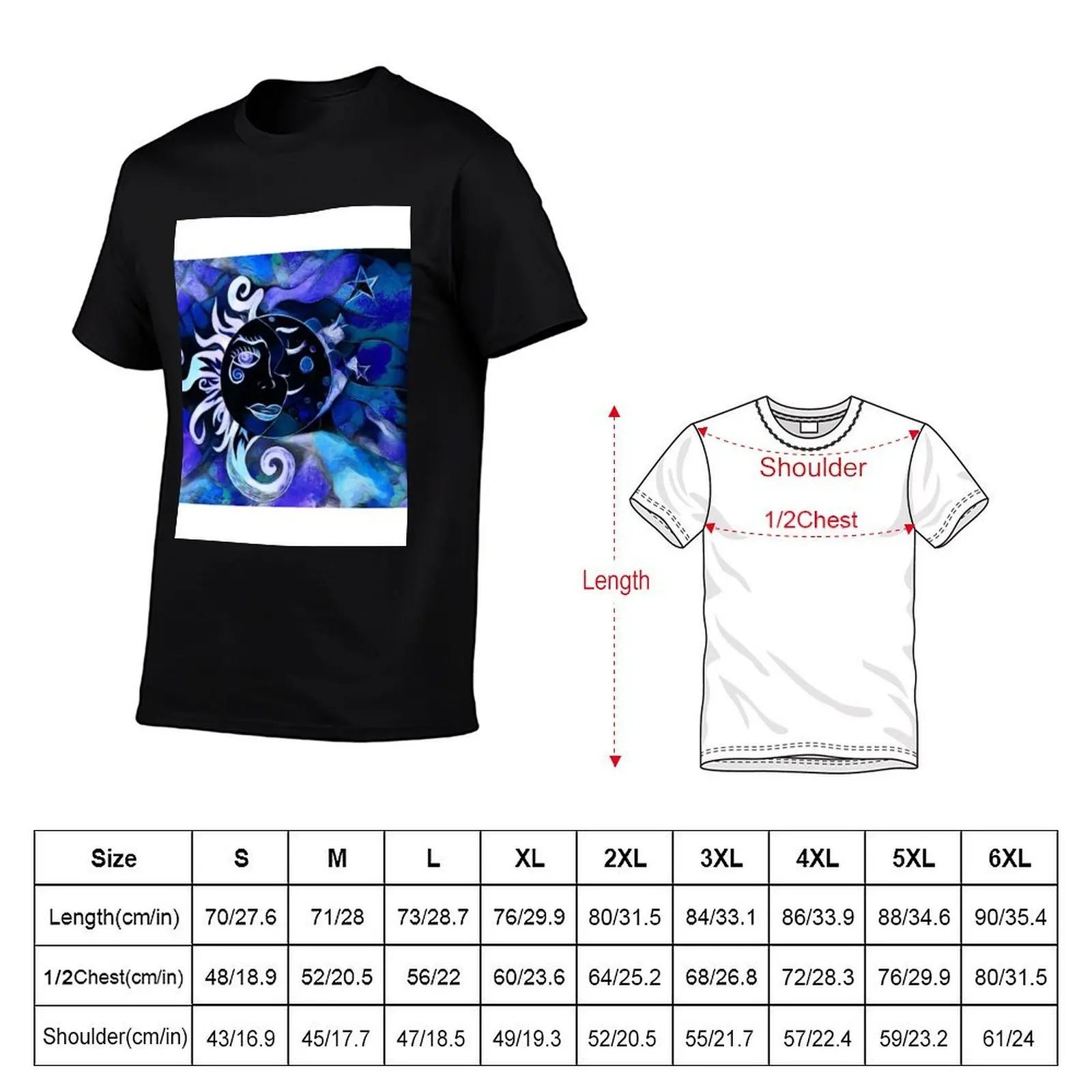 Cosmic Sun and Moon in blues T-Shirt t shirts for man graphic funny man t shirt cotton