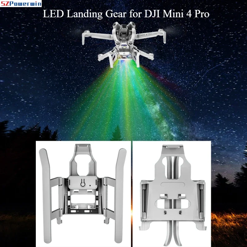 Powerwin Colorful LED Landing Gear for DJI Mini 4 Pro Drone Accessory Foldable Landing Gear with Flash LED Lights