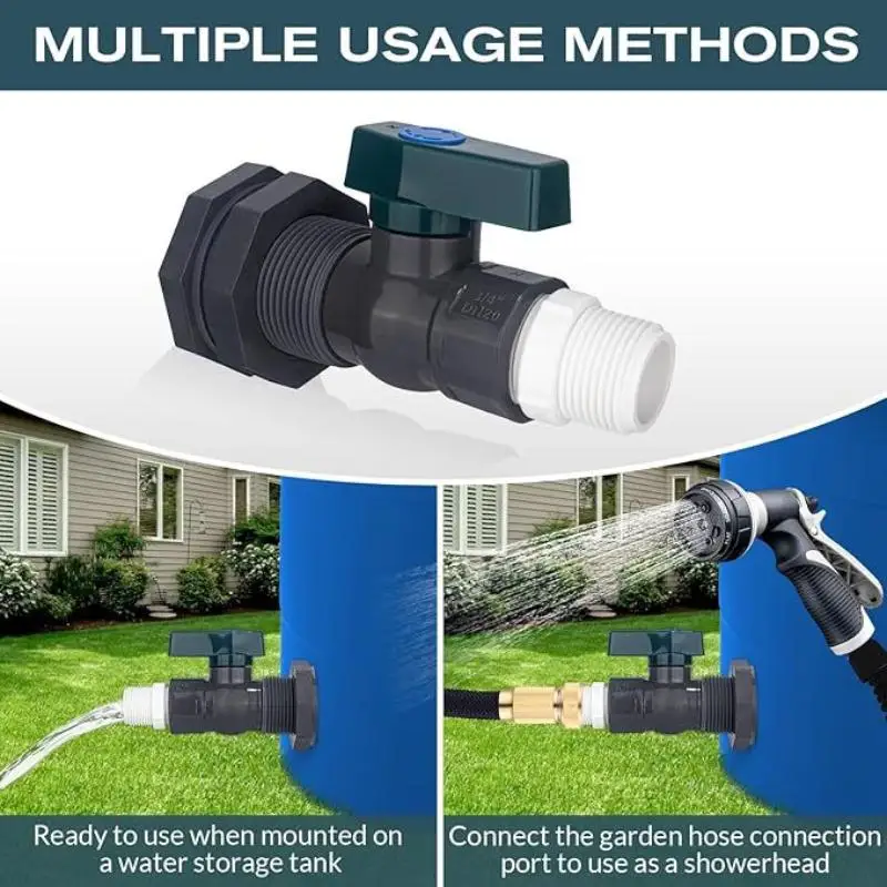 Hot 1 Set 3/4 Inch Rain Bucket Valve Rain Bucket Spigot Kit PVC Rain Bucket Diverter Kits With Bulkhead Fitting Adapter 3/4''