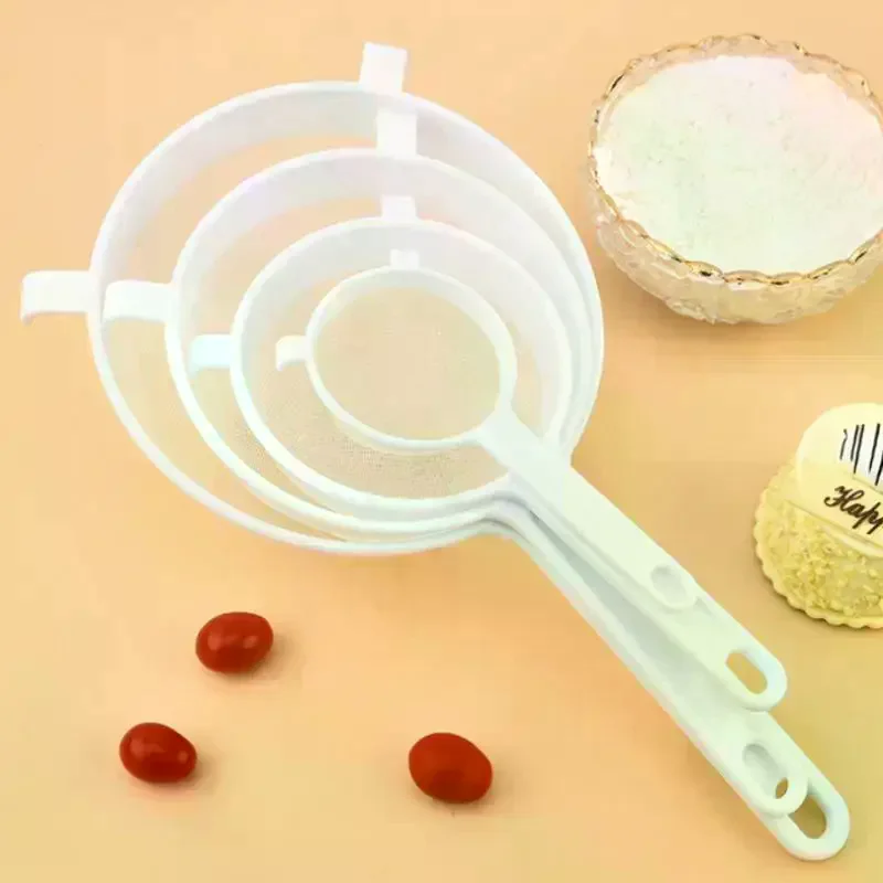 Plastic Fine Mesh Spoon Strainer Kitchen Nut Milk Filter Flour Sieve With Handle Soy Milk Coffee Filter Colanders Tools 1Pcs