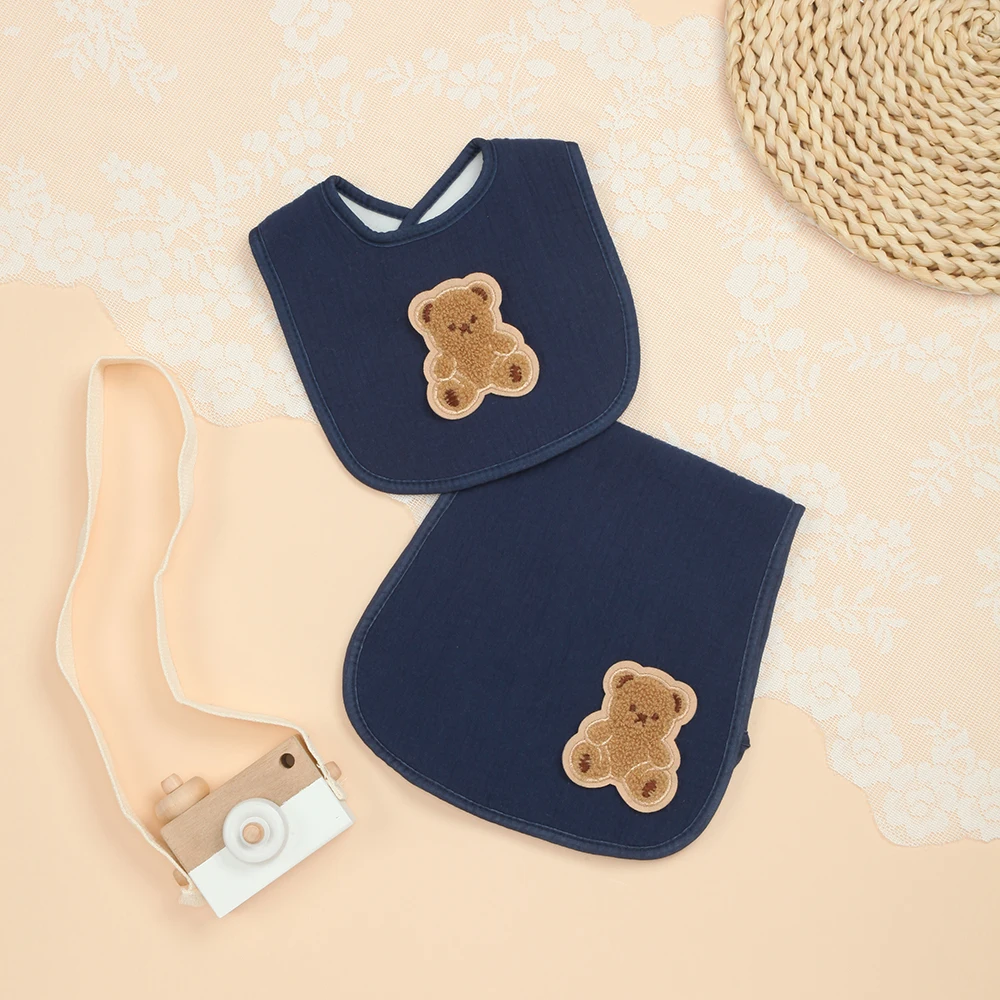 

Baby Burp Cloths and Baby Bib, 1 Set Solid Burping Rags and Newborn Bib, Soft Cotton, Comfortable and Gentle(Deep Blue)