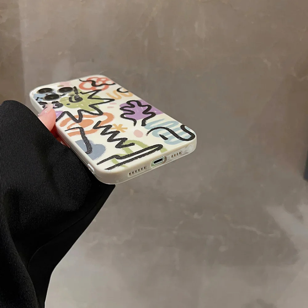 Retro Funny monster Graffiti abstract art Phone Case For iPhone 14 13 12 11 Pro Max 14Plus Case Cute Colorful cartoon Soft Cover image 5