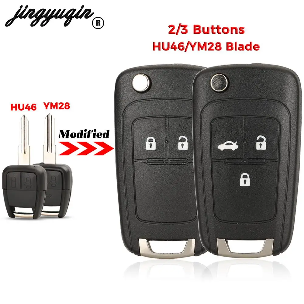 

jingyuqin Modified Flip Remote Car Key Shell Case For Chevrolet Cruze Aveo Auot fob With YM28 HU43 Blade 2/3 Buttons Replacement