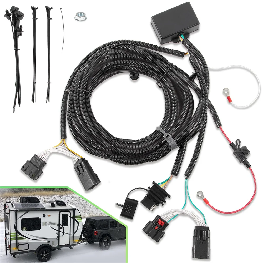 

4-Pin Trailer Wiring Harness for Jeep Wrangler JL JLU 2018-2023 4 Way Towing Hitch Wiring Tow Hood for JL Trailer Light Connect