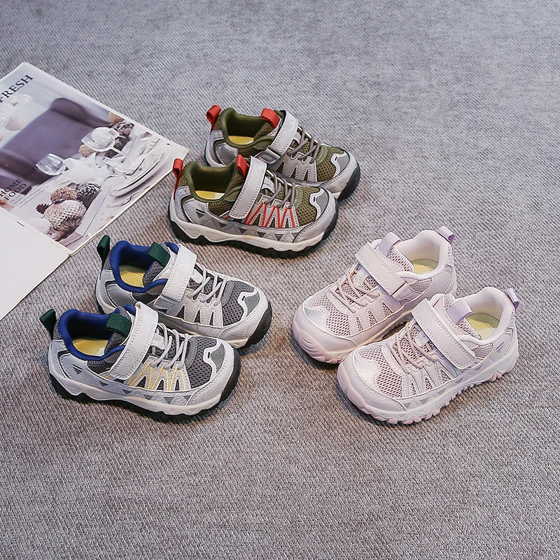 Boys Girls Sports Shoes Mesh Breathable Children Casual Shoes Toes Capped 2026 New Fashion Kids Running Shoes Soft Sole