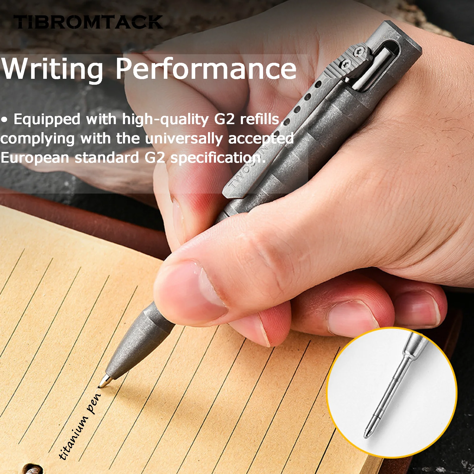 TIBROMTACK Pure Titanium Bolt Action Pen - 113mm/4.45in 30g | Steel-Strength for Business Signing & Calligraphy, BPA Free