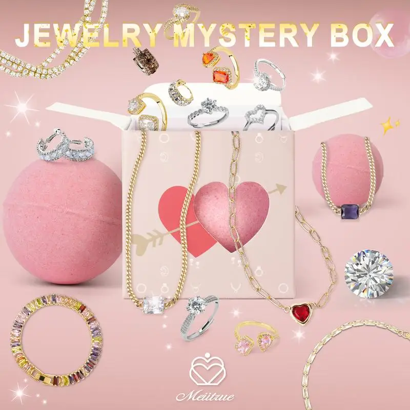

Jewelry Mystery Box Wth Random Fine Jewelry, Moissanite Premium Cubic Zirconia Necklace Bracelet Rings, Perfect Surprise Fun