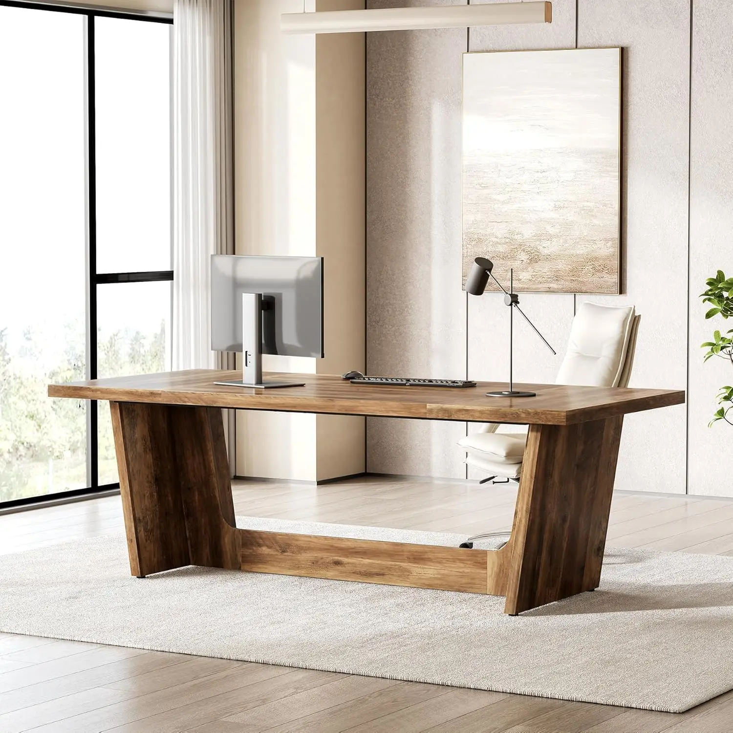

70.87 Inches Long Executive Desk, Brown Wooden Computer Desk, Industrial Simple Study Writing Table, Large, Customized