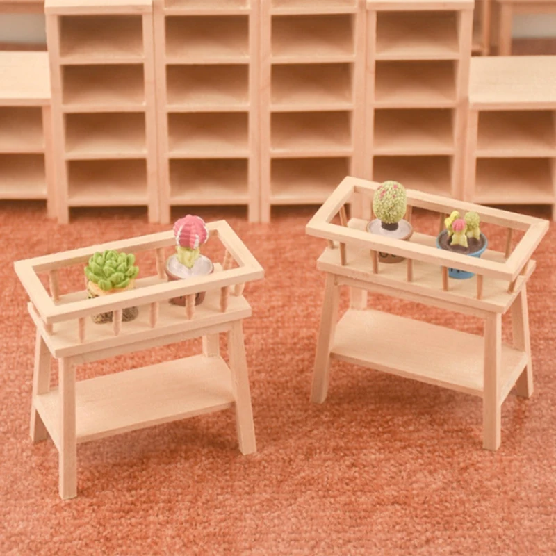 1:12 Dollhouse Wood Shelf Flower Stand Mini Doll House Furniture Model Simulation Furniture Accessories