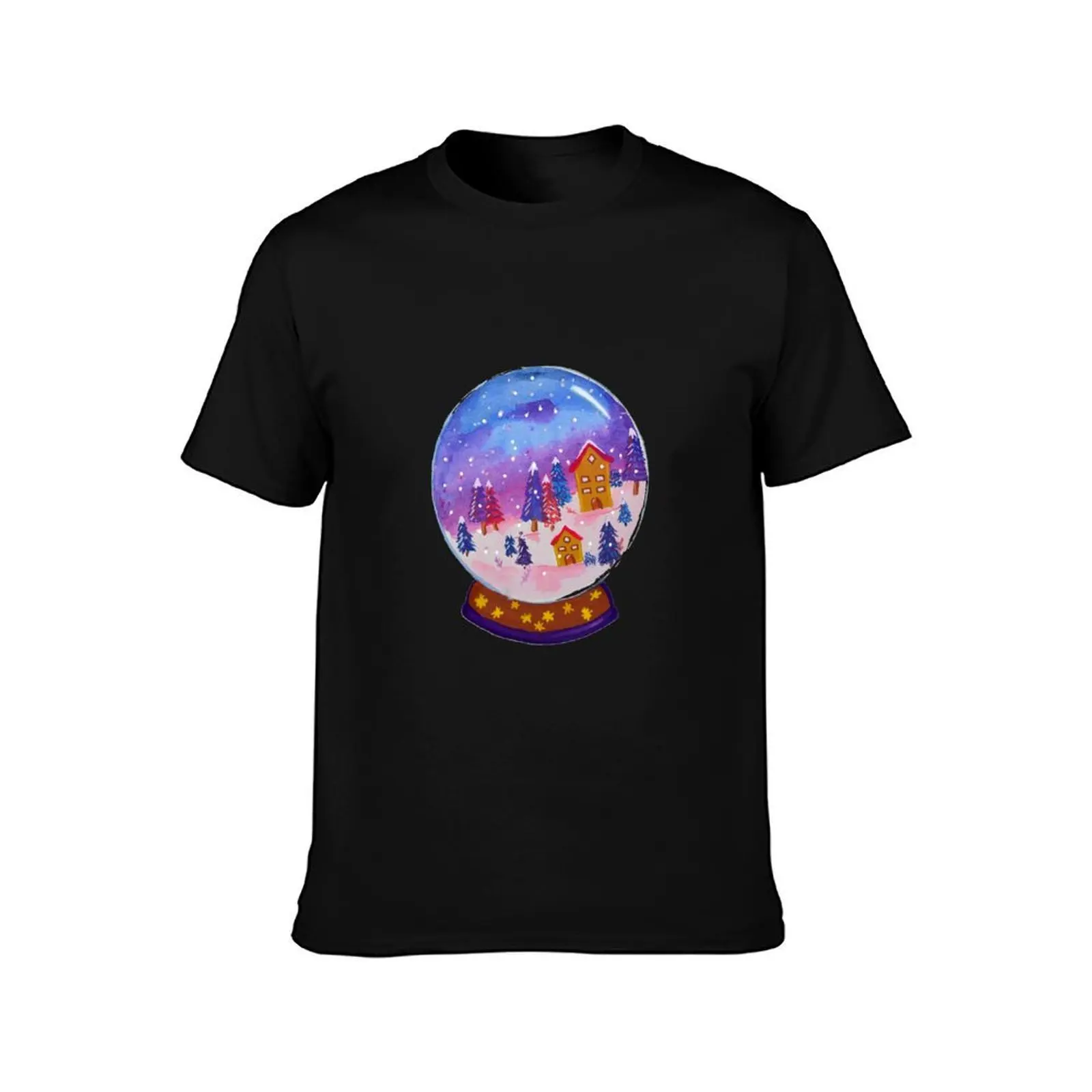 Snow Globe T-Shirt, Summer Casual Cotton Tee, Oversized Streetwear Tops, Vintage Graphic Print, Loose Fit Short Sleeve