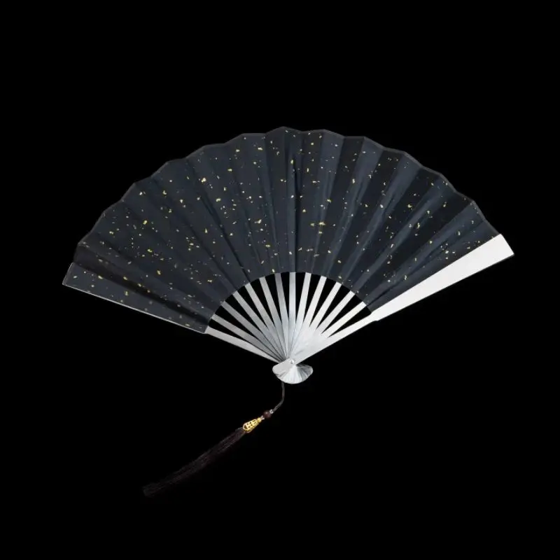 9.5inch Qiankun Stainless Steel Self-Defense Fan Handmade Metal Folding Fan Bone Silk Cloth Fan Chinese Style Ornament