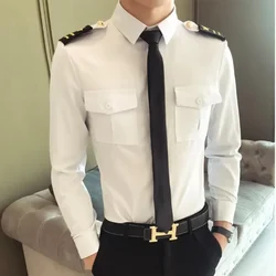 Captain Navy Costume Air Force White Shirt Male Nightclub Aviation Airline Pilot Flight Attendant Uniform For Officer Shirts