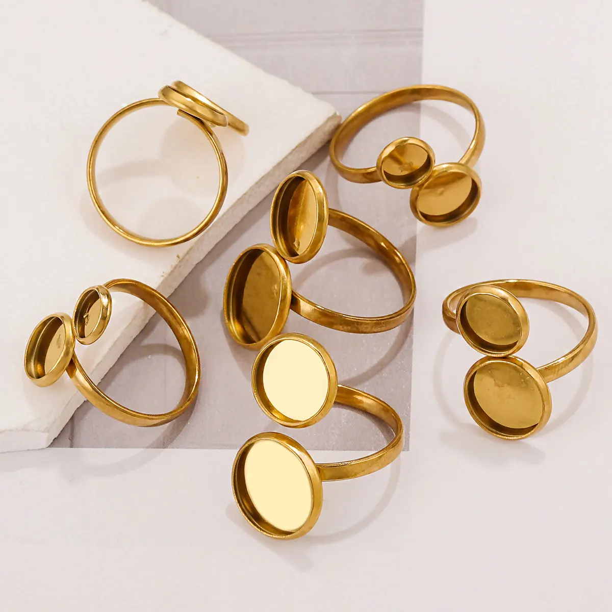 10 PCS Stainless Steel Round Double Disc Ring Adjustable Size DIY Charm Female Male Personality Unique Jewelry Accessory Found