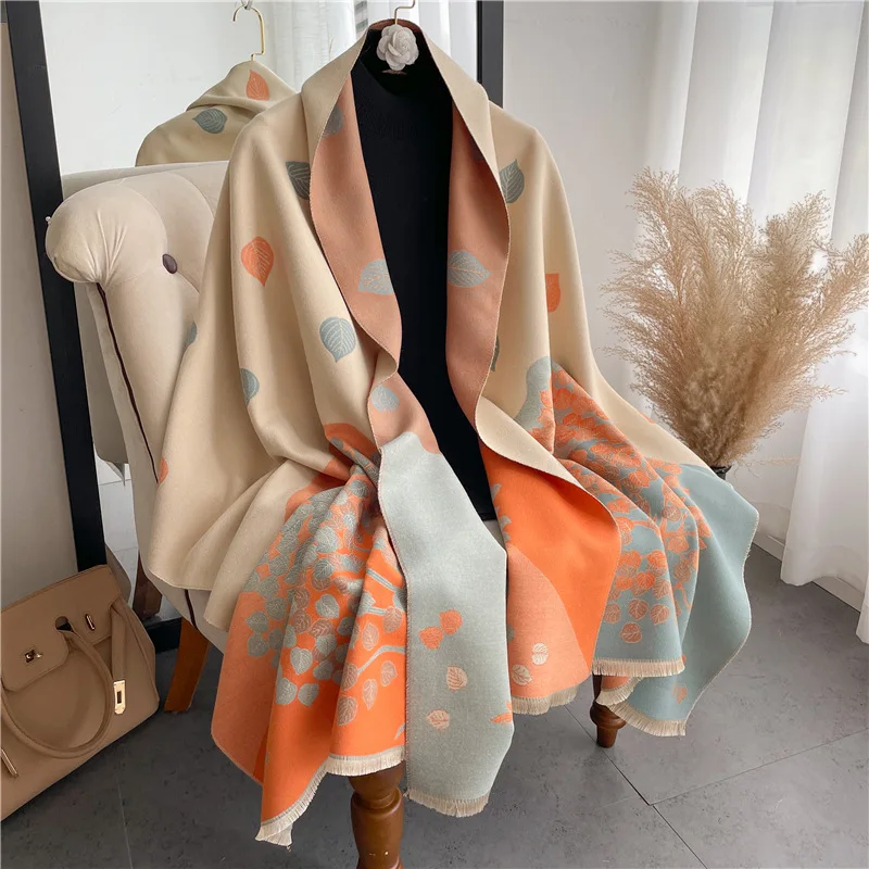 

Leaf Luxury Scarf Women's Office Air Conditioner Shawl Spring Autumn and Winter Long Dual-purpose Warm Cloak Cover