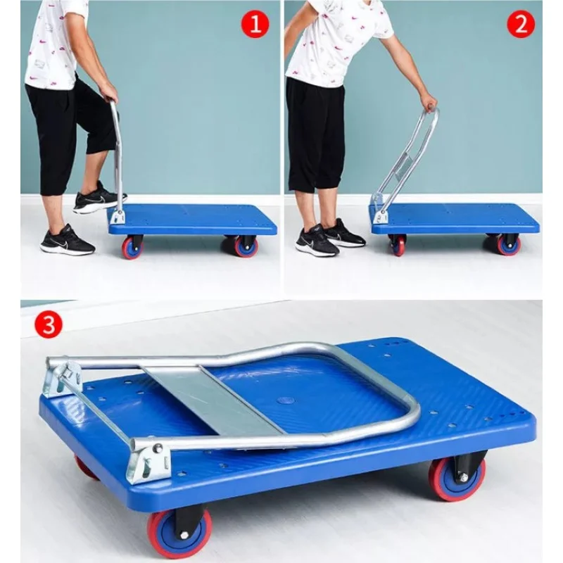 custom.Four-wheel Thick Flat Wheelbarrow Trolley Portable Folding Trailer Stalls Pull Cart Handling Trolley
