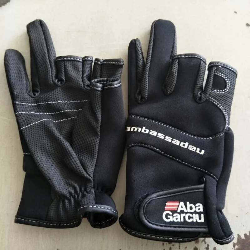 Black Three-Cut FingerPUFishing Gloves