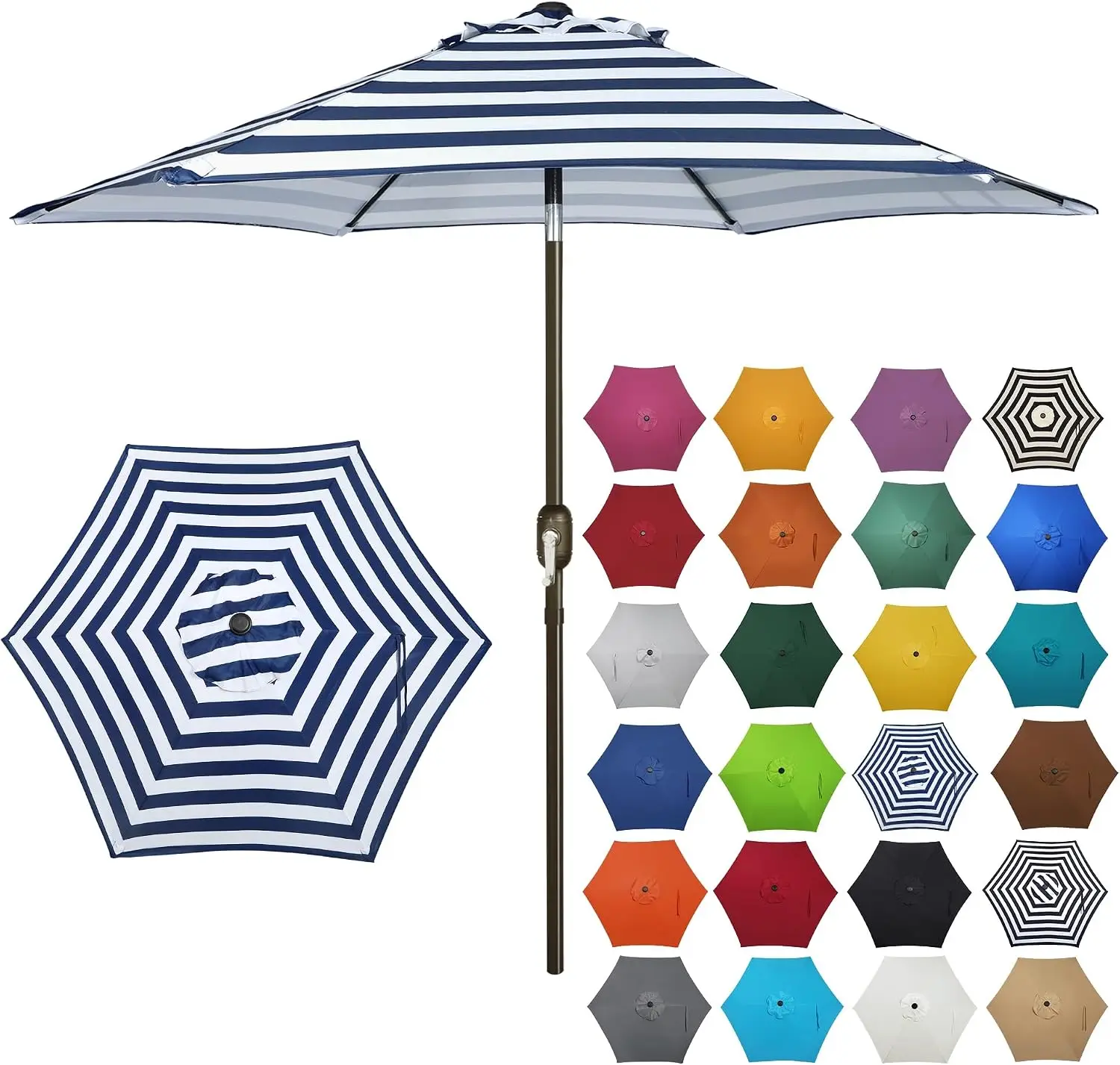 7.5 ft Patio Umbrella, Yard Umbrella, Outdoor Market Umbrella with Push Button Tilt Crank (Blue&White)
