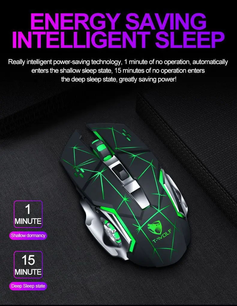 New Q138 Rechargeable 2.4G wireless photoelectric mouse RGB Light up gaming Office silent desktop laptop