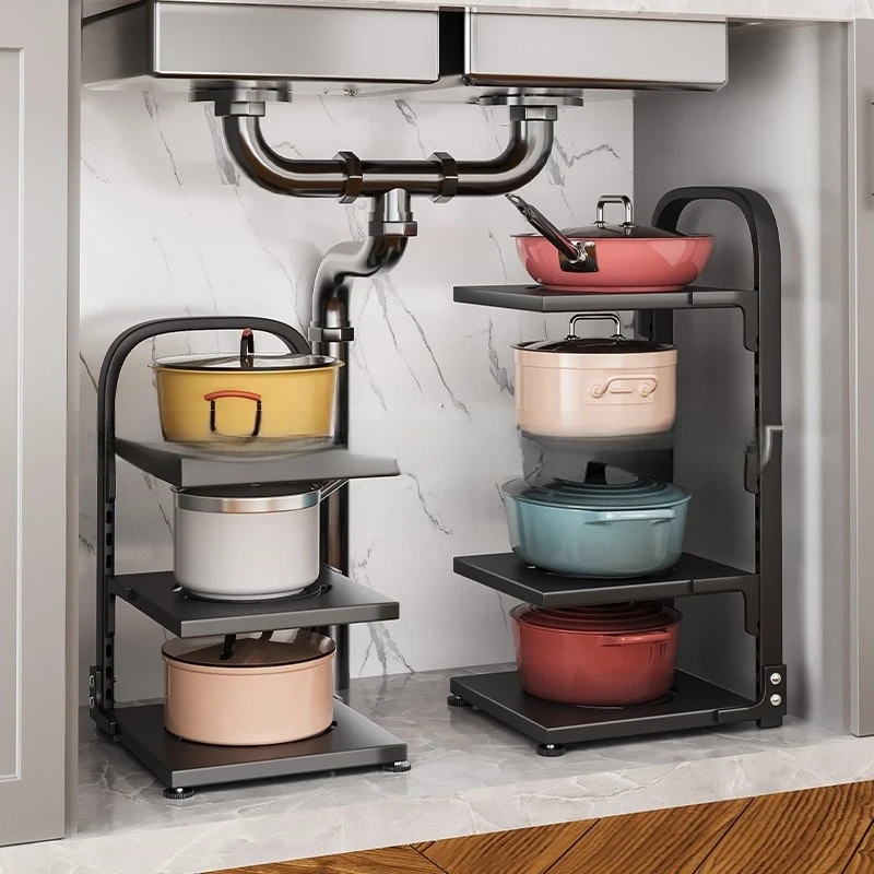 Premium kitchen storage rack home use, multi-layer pot organizer, multifunctional under-sink cabinet shelf storing pots
