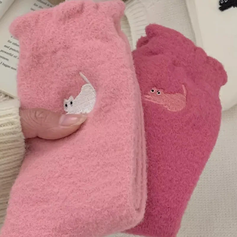 New Cute Cat Mink Fleece Super Soft Socks Women Winter Warm Thicken Plush Middle Tube Socks Thermal Cozy Sleep Floor Kawaii Sock