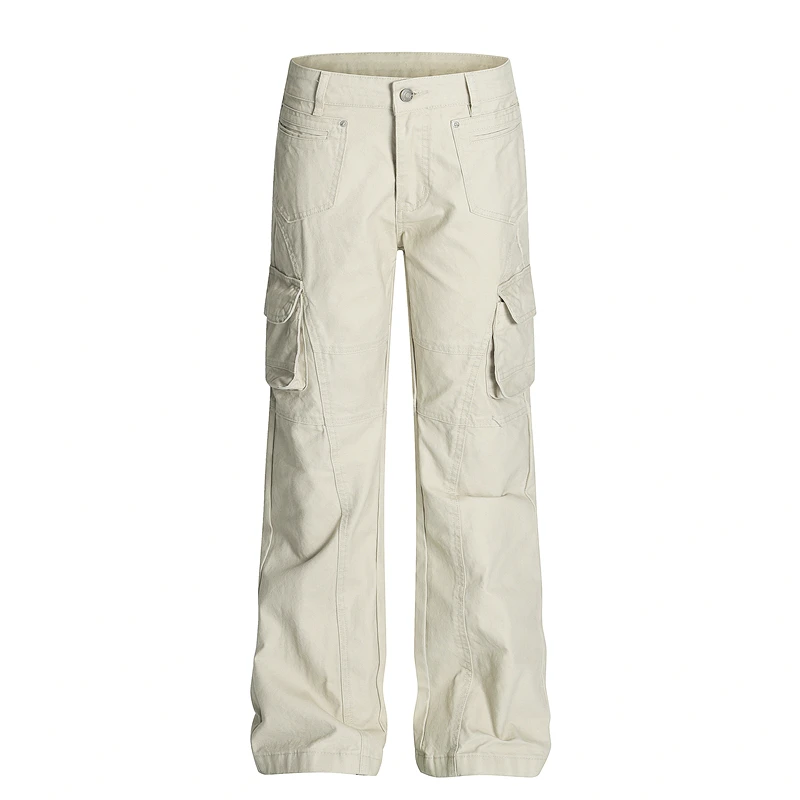

GXFortune American Retro Khaki Work Trousers with Many kets Loose Straight Leg Street Sle for Men And Women