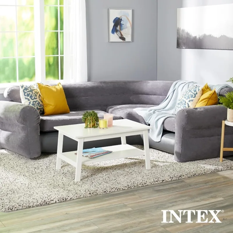 Sofá esquinero inflable en forma de L para interiores, sillón Seccional de salón relajante con portavasos incorporados para salas de estar del hogar, color gris