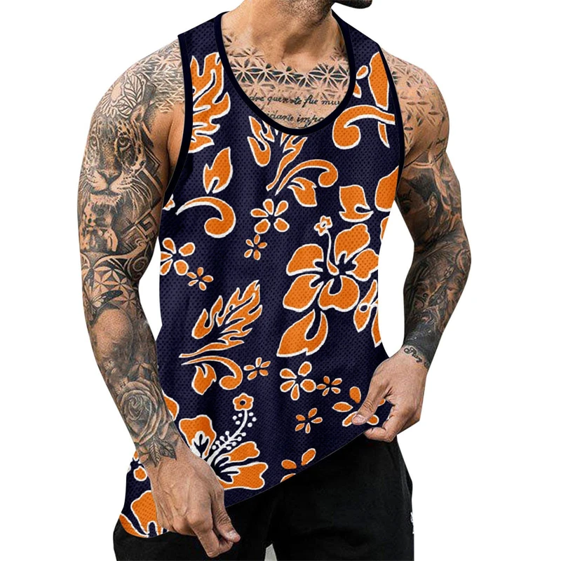 Flowers Graphic Tanks Tops Sleeveless 3D Animal Printed Men\'s Vest Summer Basketball O-Neck Street Man Gym Tanks Big Size 6Xl