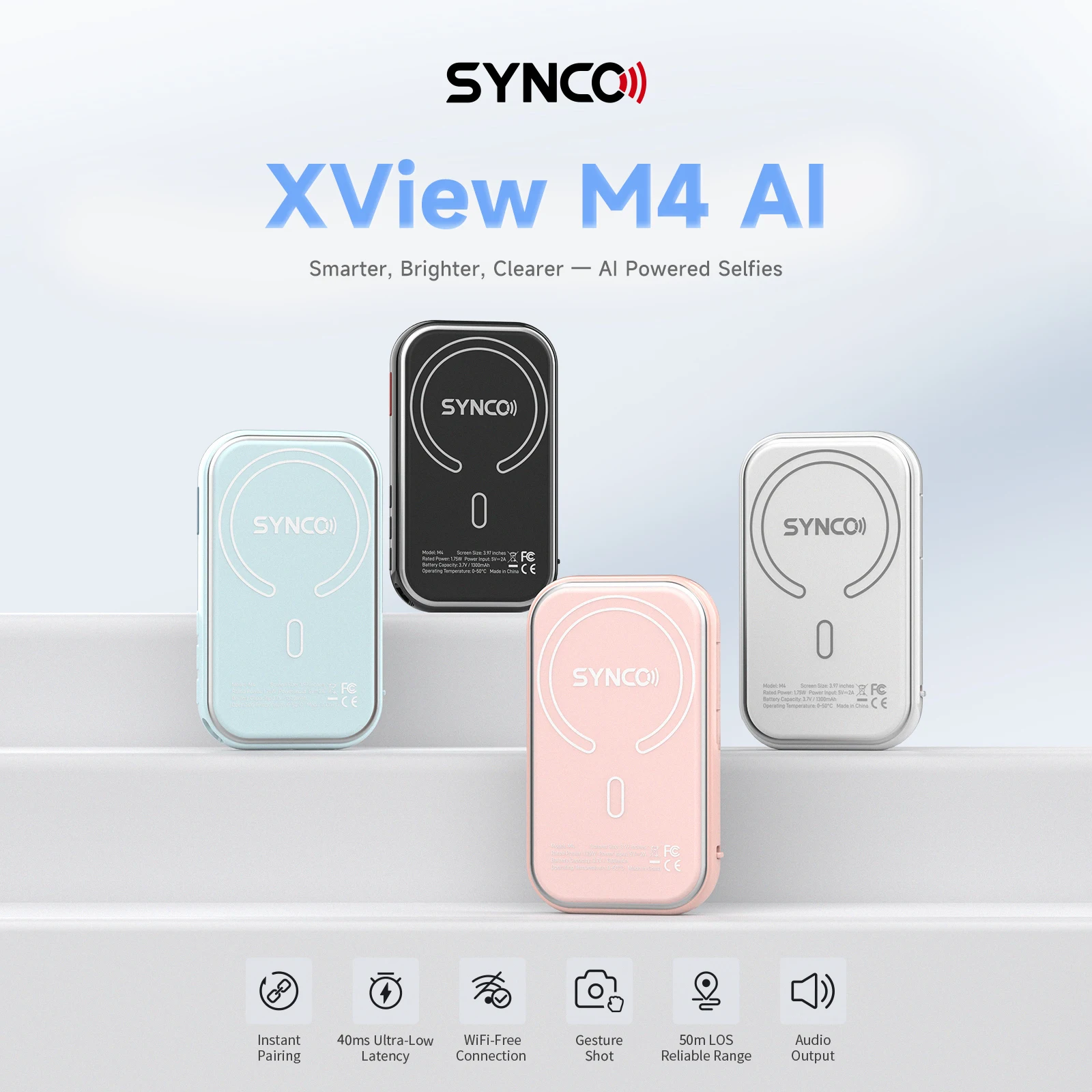 

SYNCO XView M4 AI беспроводной монитор для селфи проводной 4K зеркало AI управление жестами с красивой заполняющей подсветкой для телефона селфи