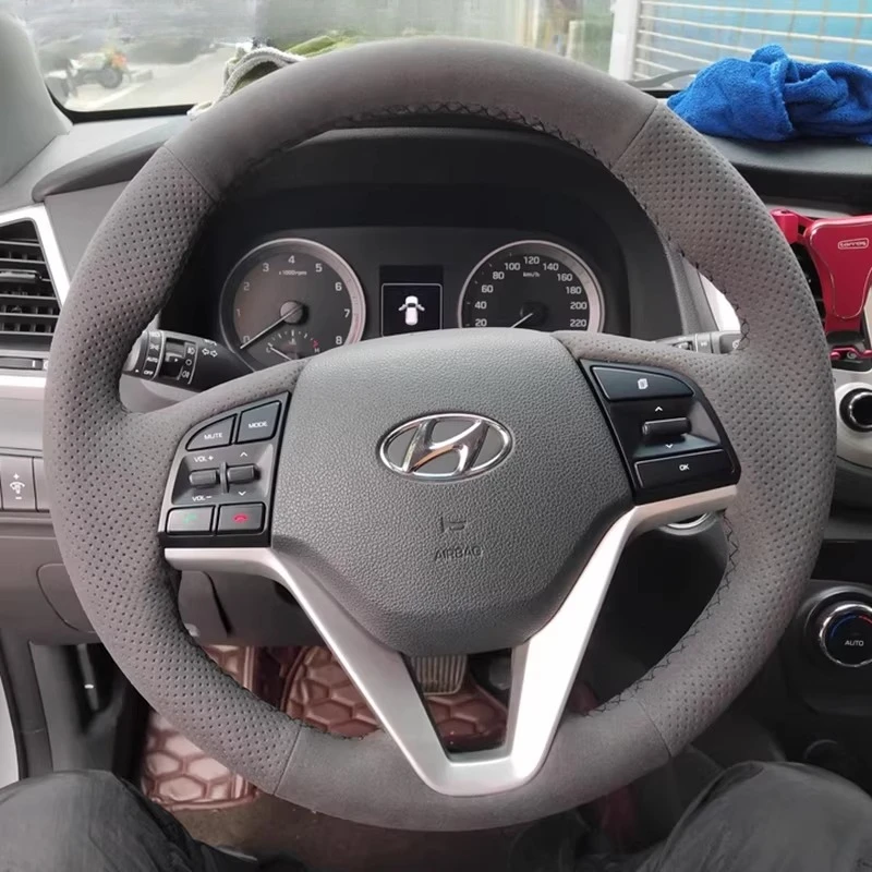 For Hyundai Tucson 2015 2016 Hand-Stitched Non-Slip Suede Car Steering Wheel Cover